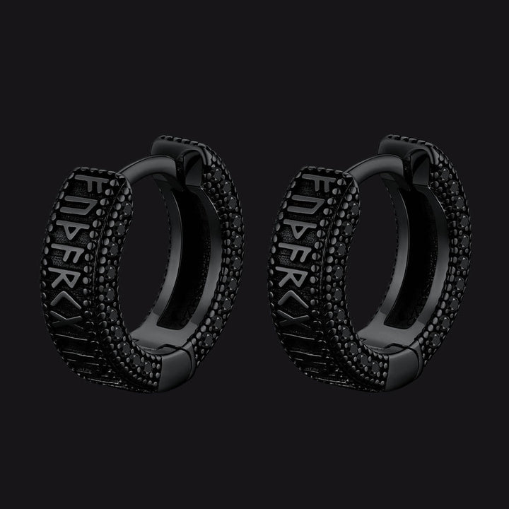 Norse Viking Runes Huggie Hoop Earrings in Sterling Silver