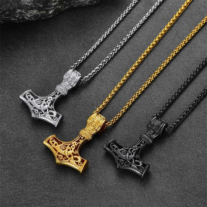 Viking Thor's Hammer Mjolnir Necklace With Cubic Zirconia