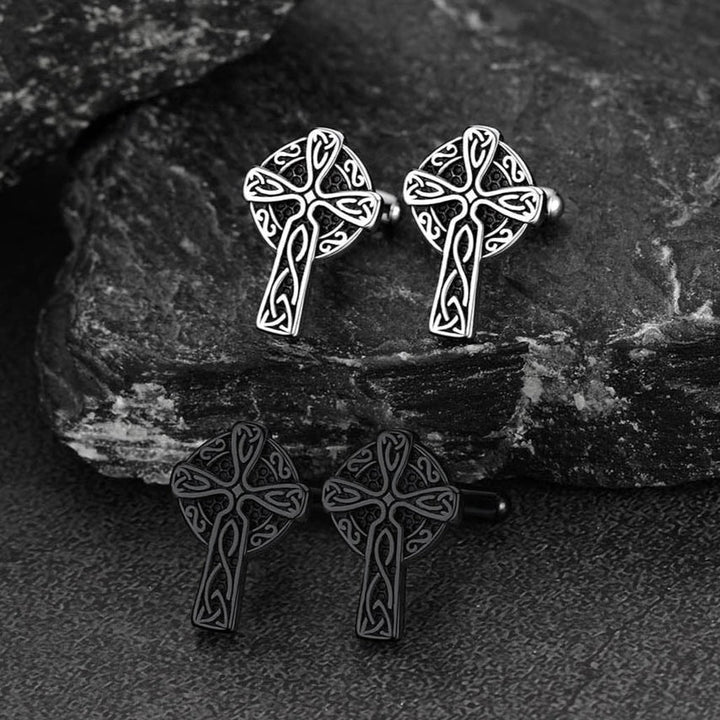 Irish Celtic Cross Cufflinks in Stainless Steel for Men