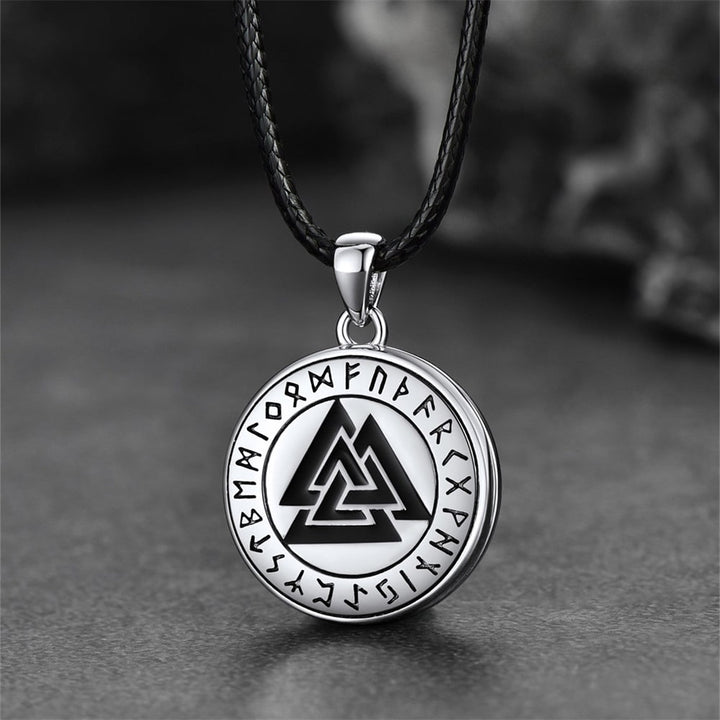 Personalized Viking Valknut Photo Locket Pendant with Leather Necklace