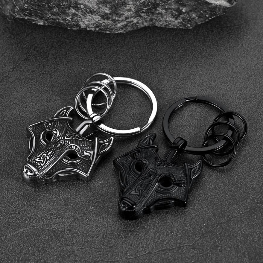 Viking Wolf Head Keychain Amulet for Men