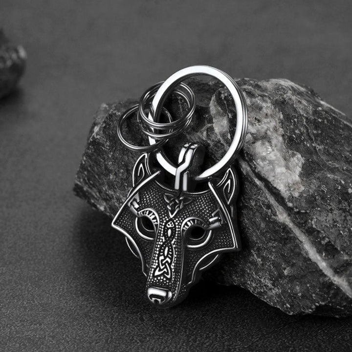 Viking Wolf Head Keychain Amulet for Men