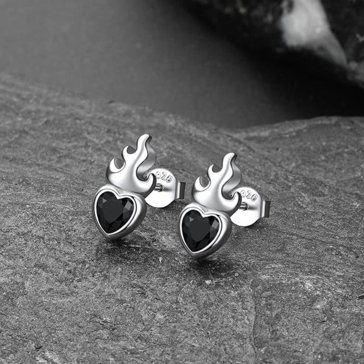 Sterling Silver Sacred Heart Flame Birthstone Earrings