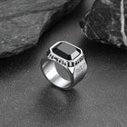 F*ck it Black Onyx Ring with Viking Runes for Men 7