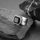 F*ck it Black Onyx Ring with Viking Runes for Men 6