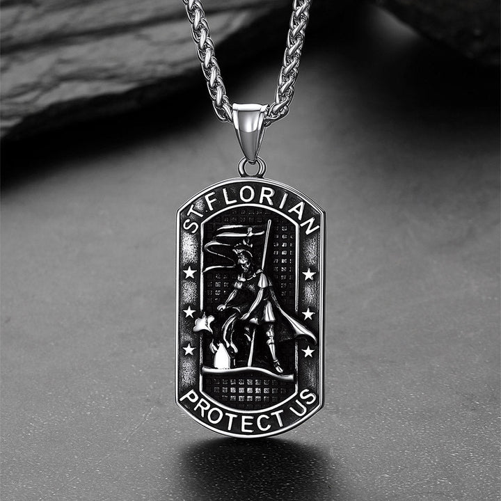 Engraved Saint Florian Dog Tag Necklace for Firefighters