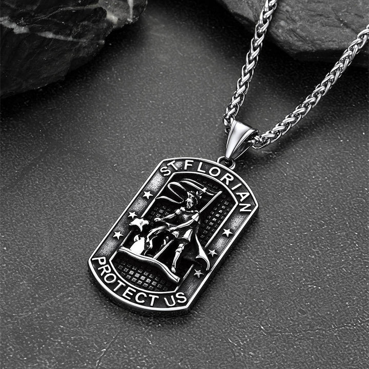 Engraved Saint Florian Dog Tag Necklace for Firefighters