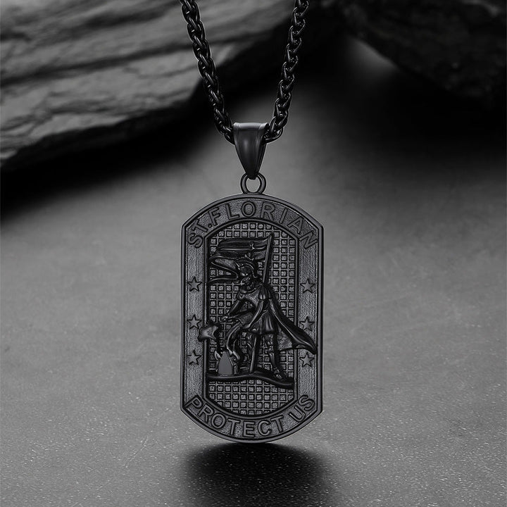 Engraved Saint Florian Dog Tag Necklace for Firefighters