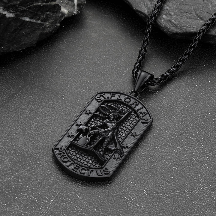 Engraved Saint Florian Dog Tag Necklace for Firefighters