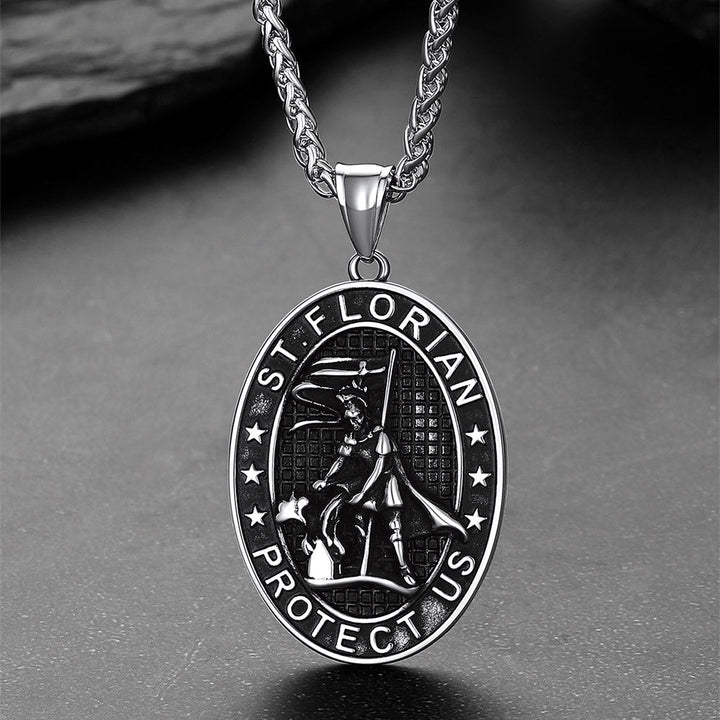 Oval Firefighter Saint Florian Medal Necklace