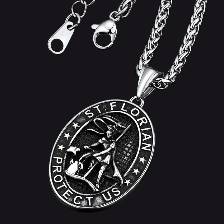 Oval Firefighter Saint Florian Medal Necklace