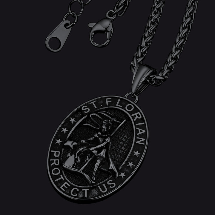 Oval Firefighter Saint Florian Medal Necklace