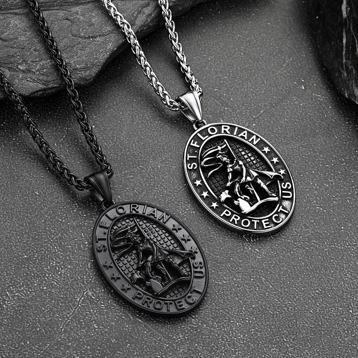 Oval Firefighter Saint Florian Medal Necklace