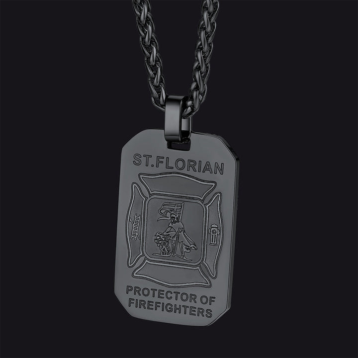 Engraved Saint Florian Firefighter Dog Tag Necklace for Firemen Men