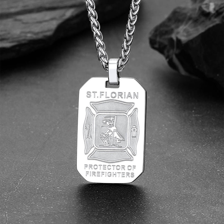Engraved Saint Florian Firefighter Dog Tag Necklace for Firemen Men