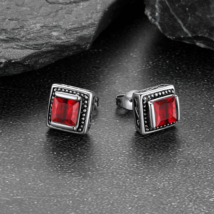 Stainless Steel Square Diamond Stud Earrings for Men