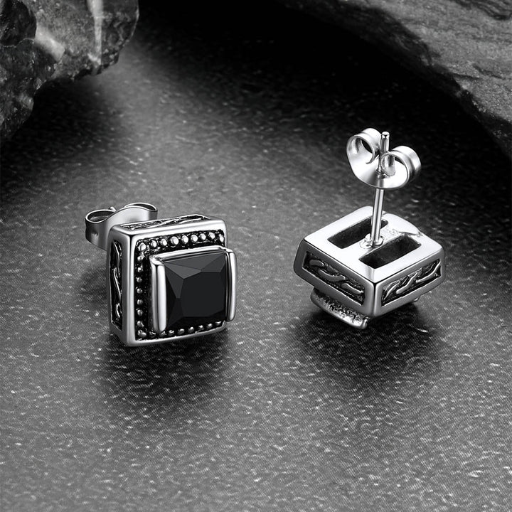 Stainless Steel Square Diamond Stud Earrings for Men