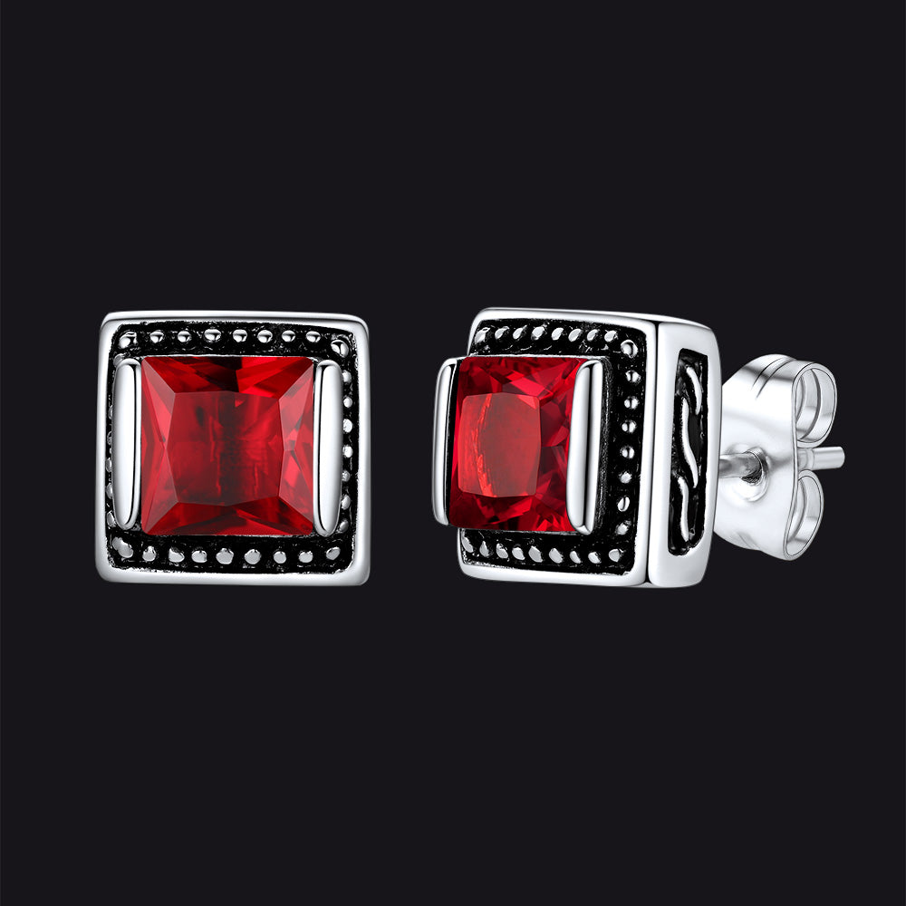 Stainless Steel Square Diamond Stud Earrings for Men