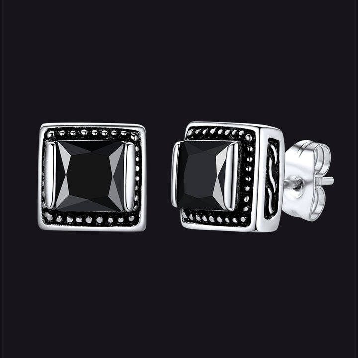 Stainless Steel Square Diamond Stud Earrings for Men