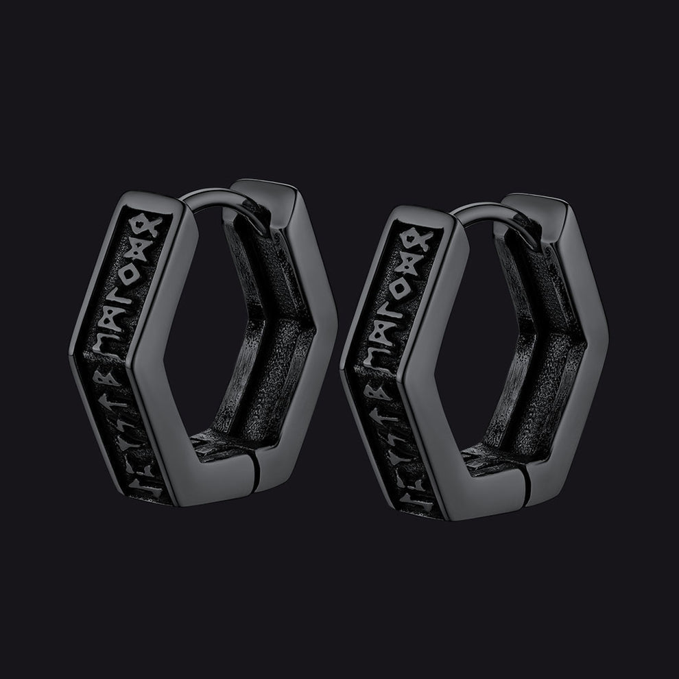 Norse Viking Runes Dangle Hoop Earrings For Men
