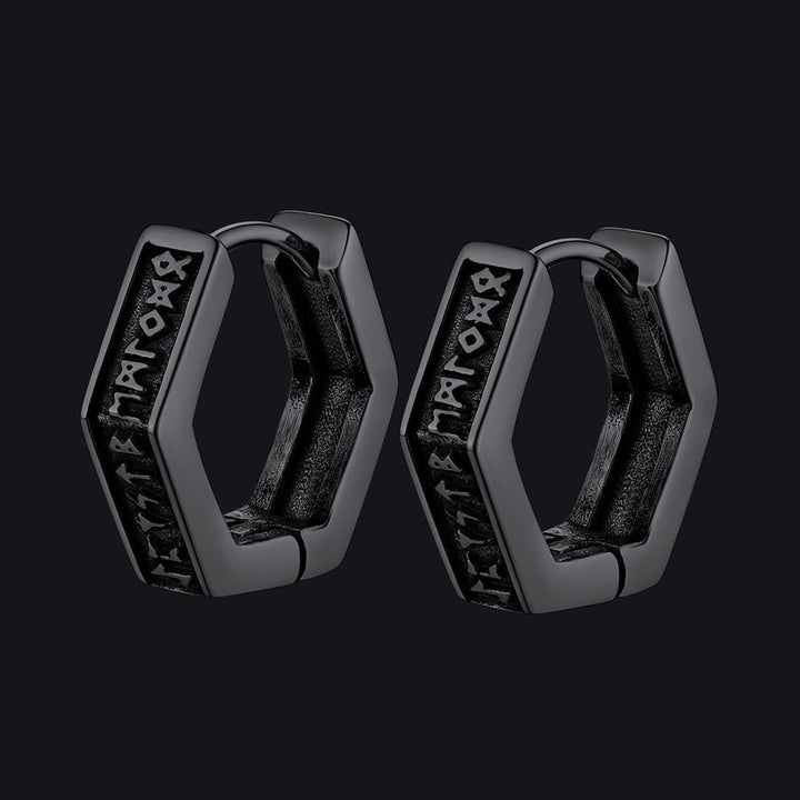 Norse Viking Runes Dangle Hoop Earrings For Men