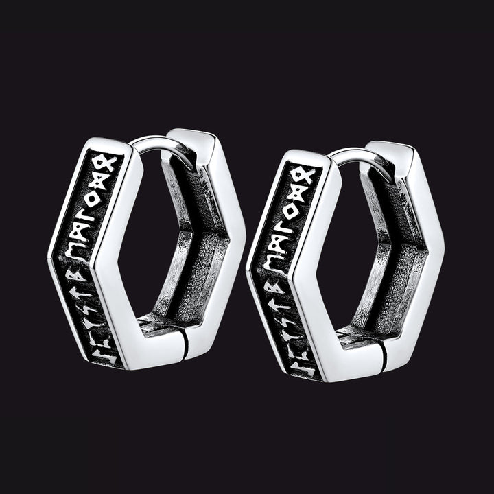 Norse Viking Runes Dangle Hoop Earrings For Men