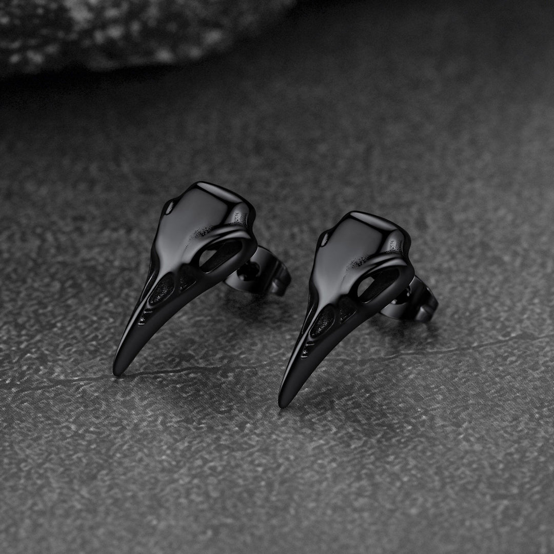Gothic Raven Skull Stud Earring for Men