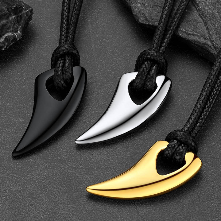 Norse Viking Wolf Tooth Spear Wax Leather Necklace for Men, Size 20"-26"
