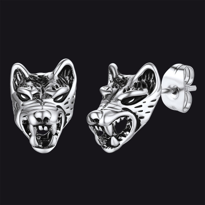 Viking Wolf Stud Earrings For Men