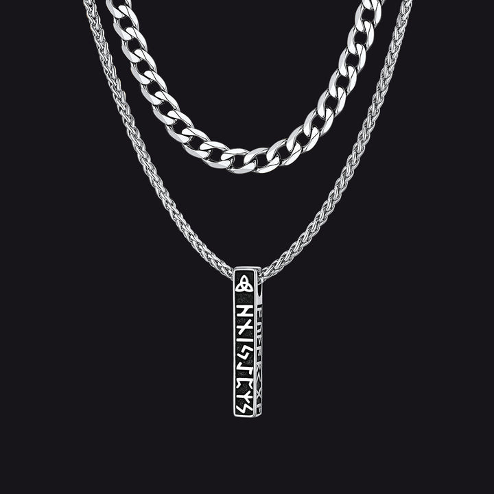 Cuban Chain & Viking Runes Bar Layered Necklaces Set for Men