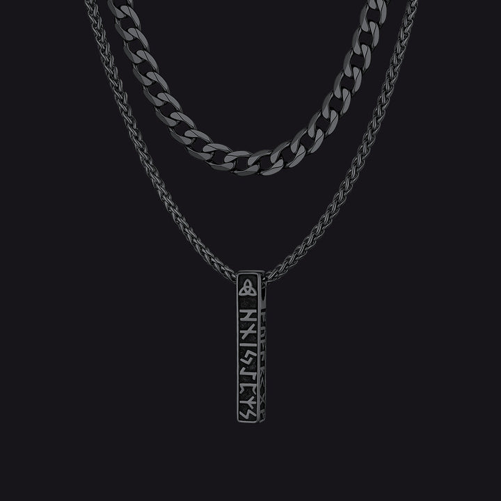 Cuban Chain & Viking Runes Bar Layered Necklaces Set for Men