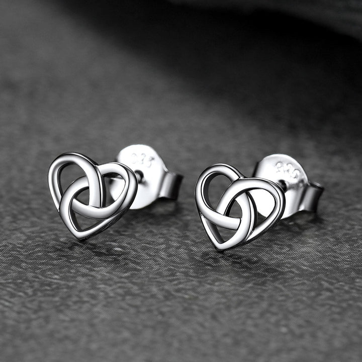 Sterling Silver Celtic Knot Heart Stud Earrings for Women Girl