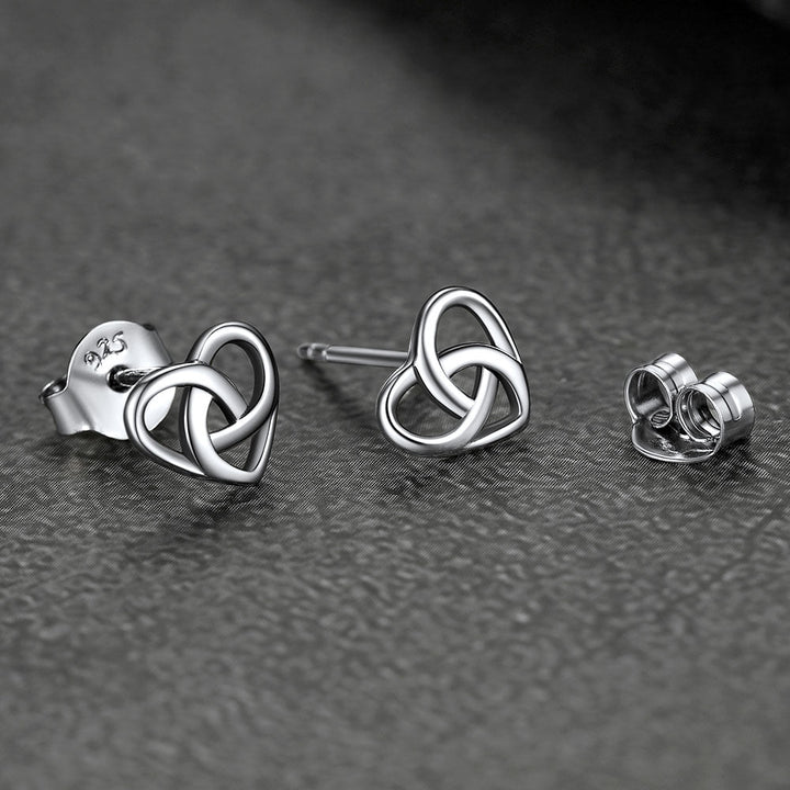 Sterling Silver Celtic Knot Heart Stud Earrings for Women Girl