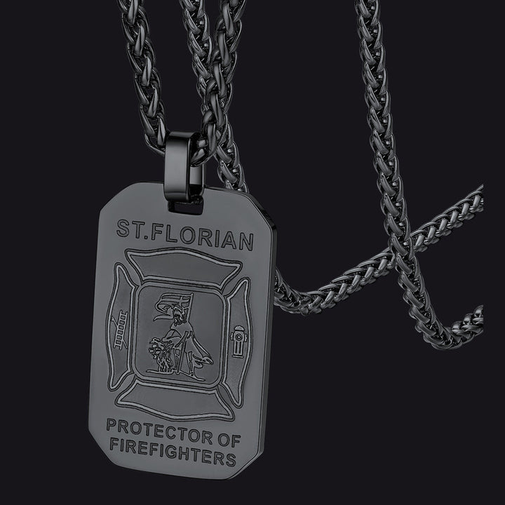 Engraved Saint Florian Firefighter Dog Tag Necklace for Firemen Men