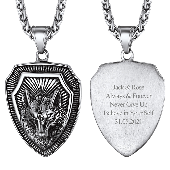 Engraved Viking Nordic Wolf Necklace Amulet Pendant for Men Women