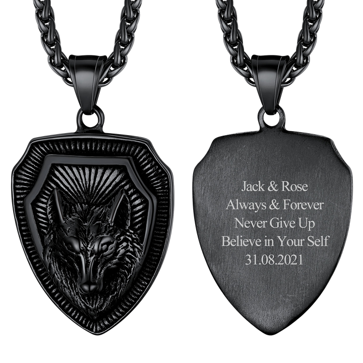 Engraved Viking Nordic Wolf Necklace Amulet Pendant for Men Women