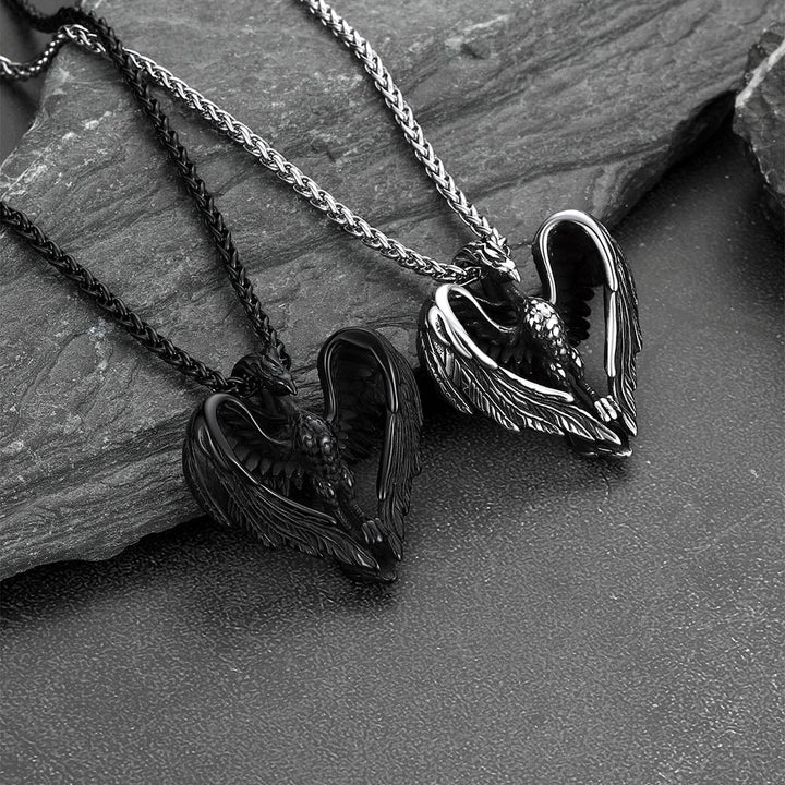 Vintage Phoenix Heart Pendant Necklace for Men