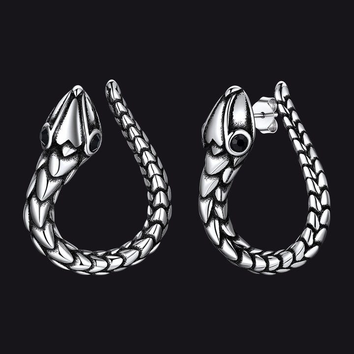 Stainless Steel Red Eye Snake Hoop Earrings for Men