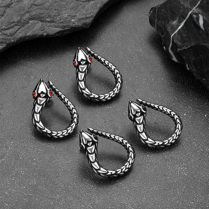 Stainless Steel Red Eye Snake Hoop Earrings for Men
