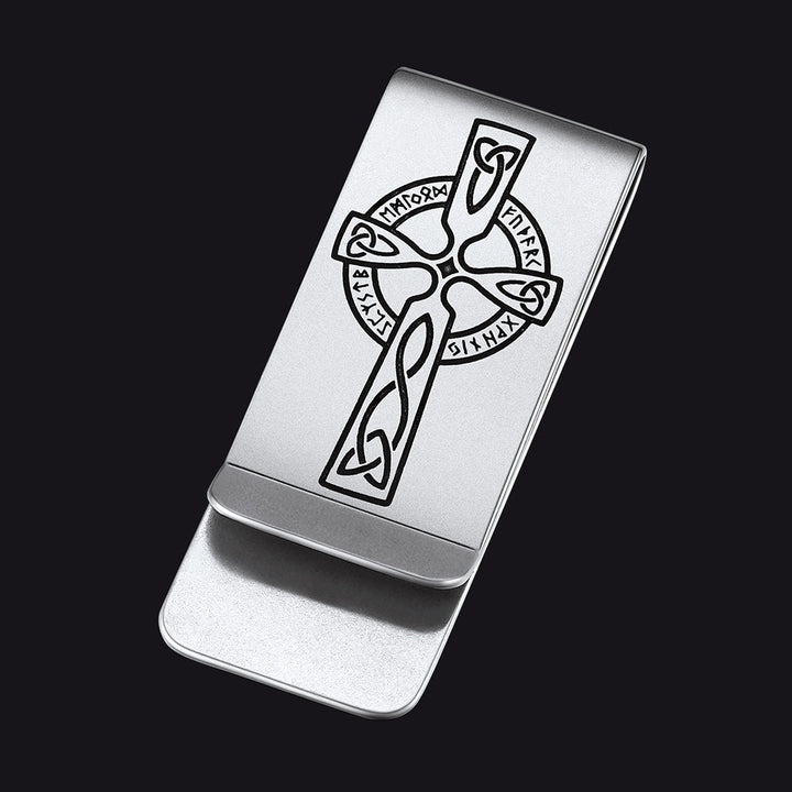 Viking Rune Celtic Cross Money Cash Clip Slim Credit Card Holder