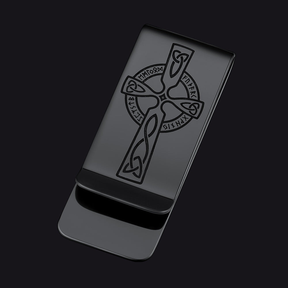Viking Rune Celtic Cross Money Cash Clip Slim Credit Card Holder