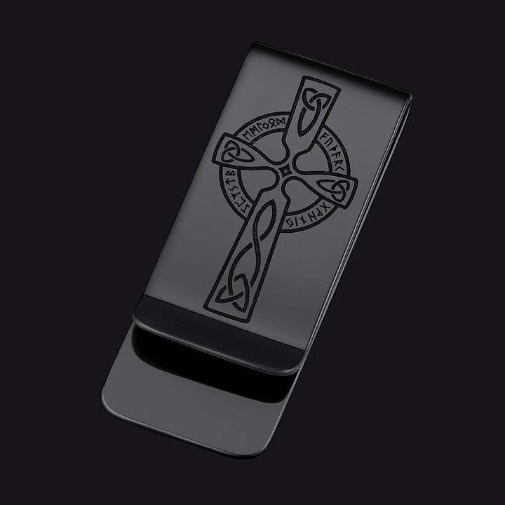 Viking Rune Celtic Cross Money Cash Clip Slim Credit Card Holder