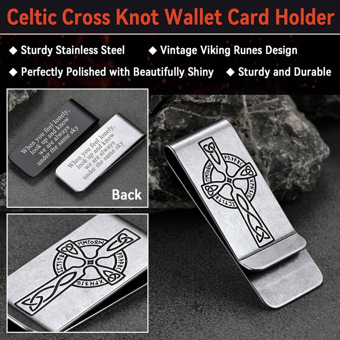 Viking Rune Celtic Cross Money Cash Clip Slim Credit Card Holder