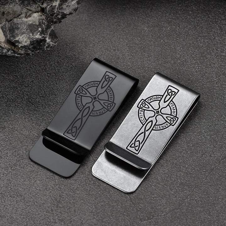 Viking Rune Celtic Cross Money Cash Clip Slim Credit Card Holder