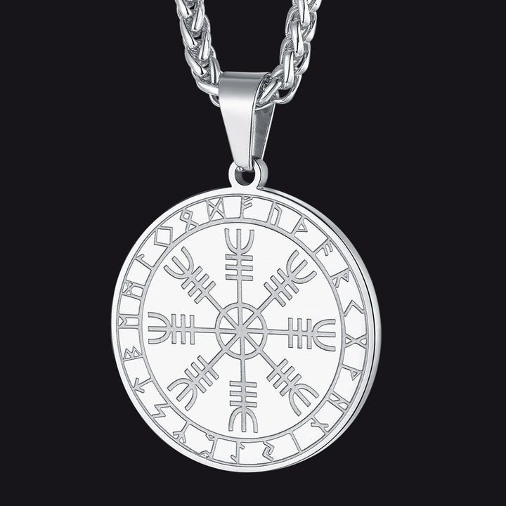 Viking Norse Runes Compass Necklace Amulet Pendant for Men