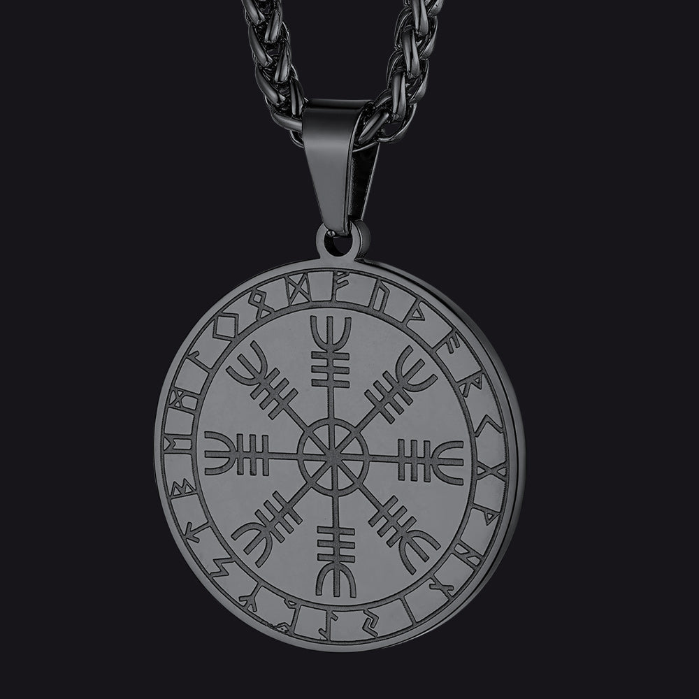 Viking Norse Runes Compass Necklace Amulet Pendant for Men
