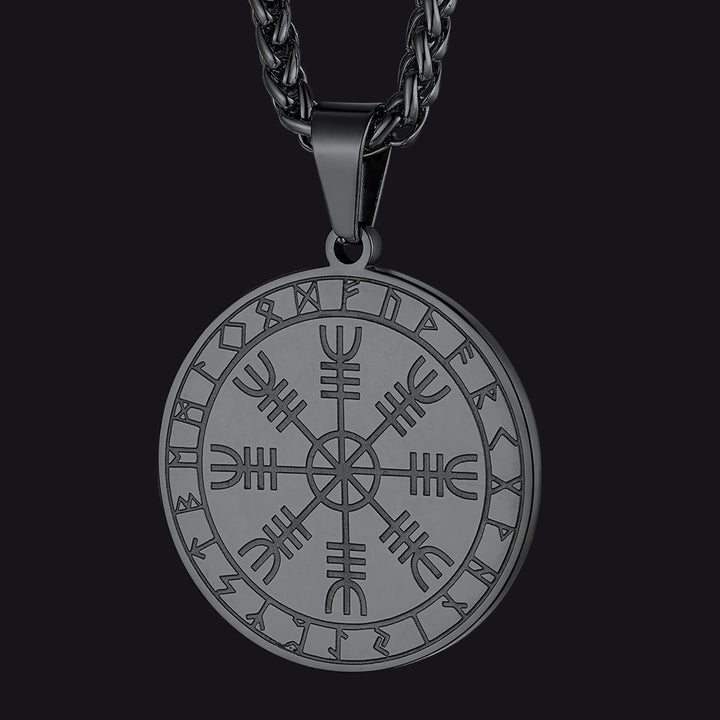 Viking Norse Runes Compass Necklace Amulet Pendant for Men