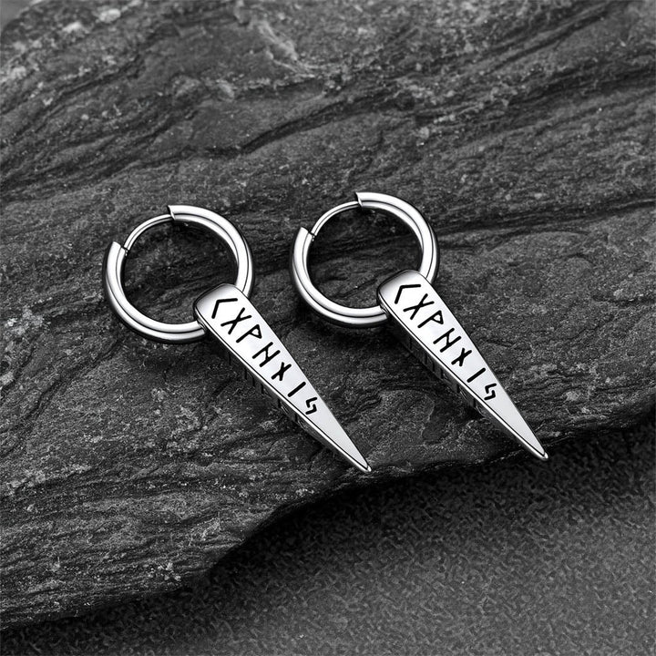 Norse Viking Runes Dangle Hoop Earrings For Men