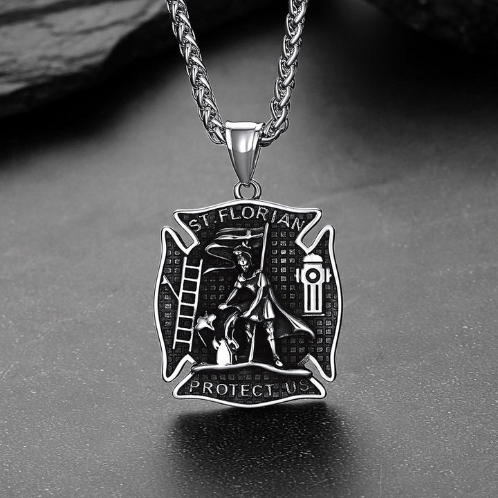 Firefighter Saint Florian Medallion Necklace in 316L Stainless Steel