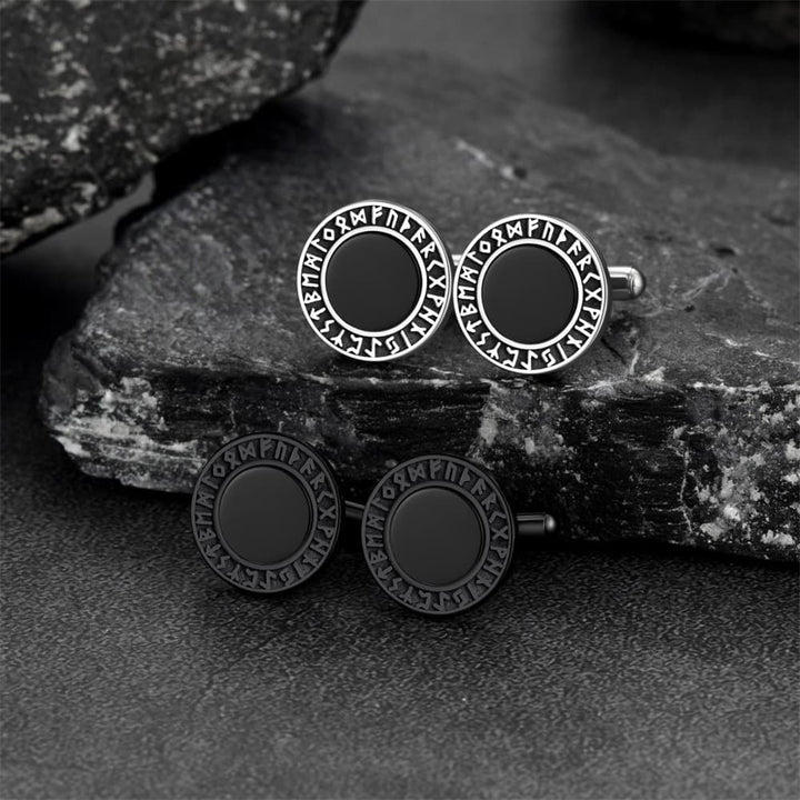 Men's Black Onyx Cufflinks with Viking Rune